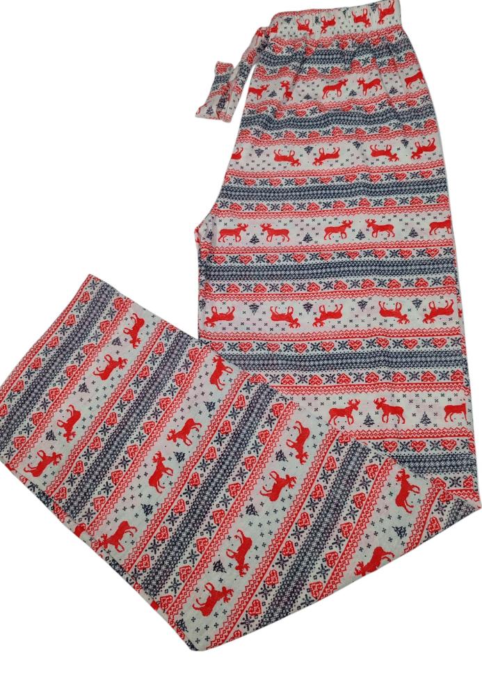 Pantaloni pijama dama Craciun,Culoare Alb cu Rosu,Engros